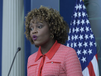 The White House Press Secretary Karine Jean-Pierre holds a press briefing about Hurricane Milton in Washington DC, USA, on October 9, 2024,...