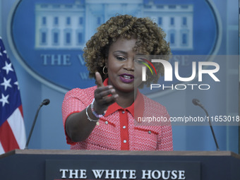 The White House Press Secretary Karine Jean-Pierre holds a press briefing about Hurricane Milton in Washington DC, USA, on October 9, 2024,...