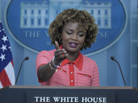 The White House Press Secretary Karine Jean-Pierre holds a press briefing about Hurricane Milton in Washington DC, USA, on October 9, 2024,...