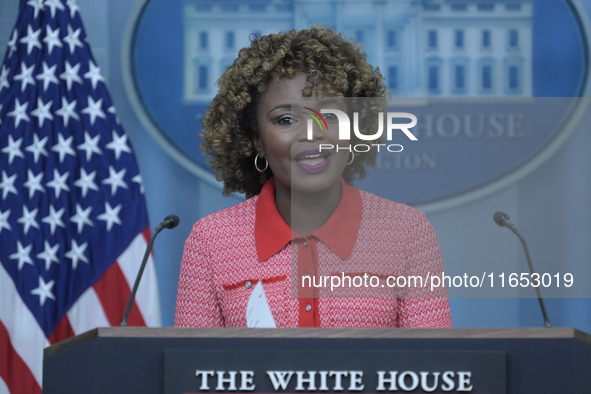 The White House Press Secretary Karine Jean-Pierre holds a press briefing about Hurricane Milton in Washington DC, USA, on October 9, 2024,...