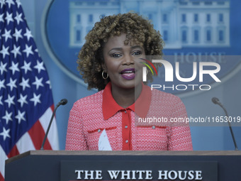 The White House Press Secretary Karine Jean-Pierre holds a press briefing about Hurricane Milton in Washington DC, USA, on October 9, 2024,...