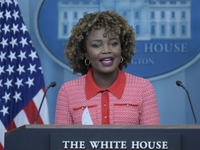 The White House Press Secretary Karine Jean-Pierre holds a press briefing about Hurricane Milton in Washington DC, USA, on October 9, 2024,...