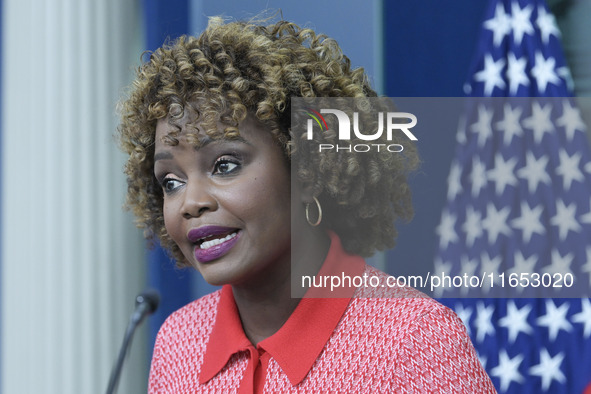 The White House Press Secretary Karine Jean-Pierre holds a press briefing about Hurricane Milton in Washington DC, USA, on October 9, 2024,...