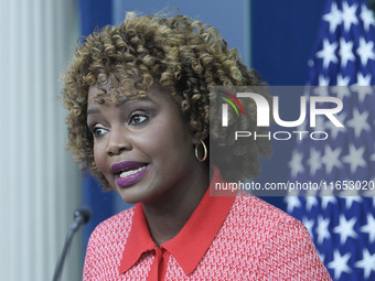 The White House Press Secretary Karine Jean-Pierre holds a press briefing about Hurricane Milton in Washington DC, USA, on October 9, 2024,...