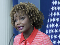 The White House Press Secretary Karine Jean-Pierre holds a press briefing about Hurricane Milton in Washington DC, USA, on October 9, 2024,...