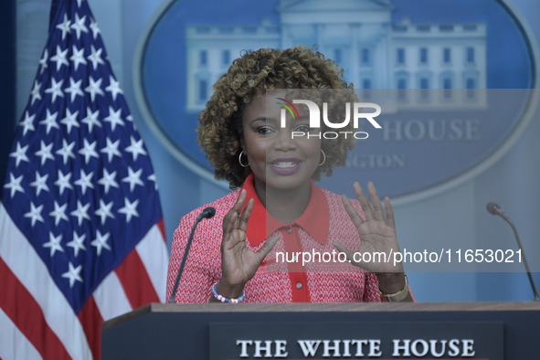 The White House Press Secretary Karine Jean-Pierre holds a press briefing about Hurricane Milton in Washington DC, USA, on October 9, 2024,...