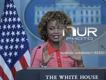 The White House Press Secretary Karine Jean-Pierre holds a press briefing about Hurricane Milton in Washington DC, USA, on October 9, 2024,...