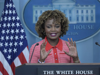 The White House Press Secretary Karine Jean-Pierre holds a press briefing about Hurricane Milton in Washington DC, USA, on October 9, 2024,...