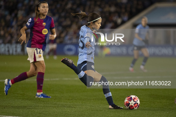 Yui Hasegawa #25 of Manchester City W.F.C. is in action during the UEFA Women's Champions League Group D match between Manchester City and F...