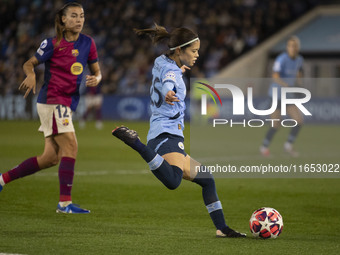 Yui Hasegawa #25 of Manchester City W.F.C. is in action during the UEFA Women's Champions League Group D match between Manchester City and F...