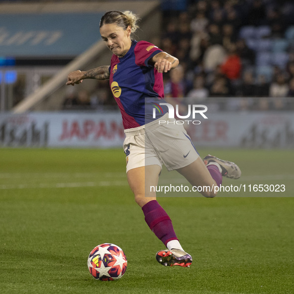 Mapi Maria Leon #4 of FC Barcelona participates in the UEFA Women's Champions League Group D match between Manchester City and FC Barcelona...