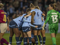 Manchester City W.F.C. celebrates the goal during the UEFA Women's Champions League Group D match between Manchester City and FC Barcelona a...