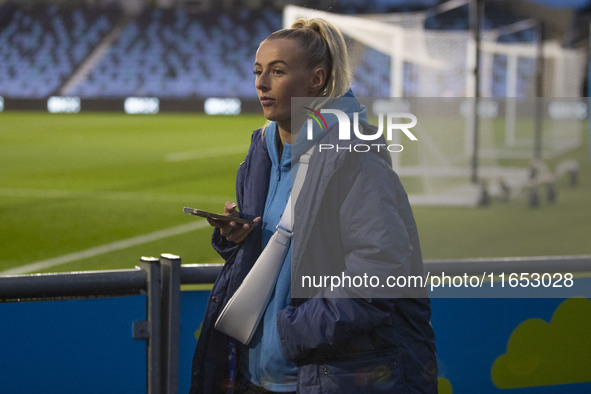 Chloe Kelly #9 of Manchester City W.F.C. plays during the UEFA Women's Champions League Group D match between Manchester City and FC Barcelo...