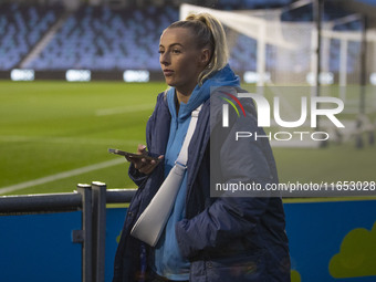 Chloe Kelly #9 of Manchester City W.F.C. plays during the UEFA Women's Champions League Group D match between Manchester City and FC Barcelo...