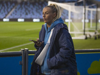 Chloe Kelly #9 of Manchester City W.F.C. plays during the UEFA Women's Champions League Group D match between Manchester City and FC Barcelo...