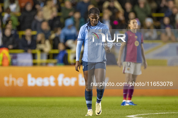 Khadija Shaw #21 of Manchester City W.F.C. celebrates her goal during the UEFA Women's Champions League Group D match between Manchester Cit...