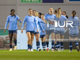 Khadija Shaw #21 of Manchester City W.F.C. celebrates her goal during the UEFA Women's Champions League Group D match between Manchester Cit...