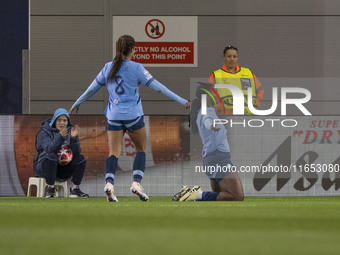 Khadija Shaw #21 of Manchester City W.F.C. celebrates her goal during the UEFA Women's Champions League Group D match between Manchester Cit...