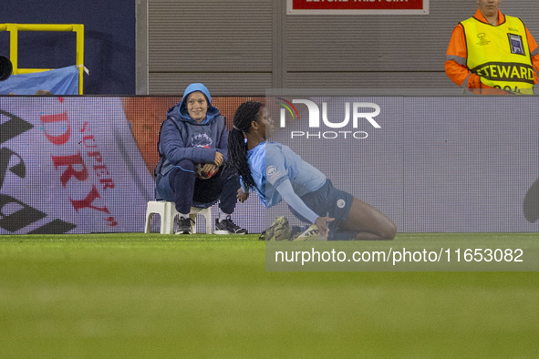 Khadija Shaw #21 of Manchester City W.F.C. celebrates her goal during the UEFA Women's Champions League Group D match between Manchester Cit...