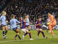 Ayaka Yamashita #31 (GK) of Manchester City W.F.C. makes a save during the UEFA Women's Champions League Group D match between Manchester Ci...