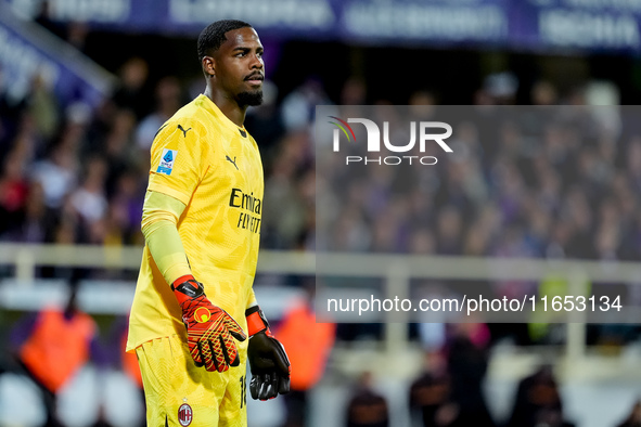 Mike Maignan of AC Milan looks on during the Serie A Enilive match between ACF Fiorentina and AC Milan at Stadio Artemio Franchi on October...