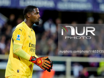 Mike Maignan of AC Milan looks on during the Serie A Enilive match between ACF Fiorentina and AC Milan at Stadio Artemio Franchi on October...