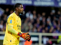 Mike Maignan of AC Milan looks on during the Serie A Enilive match between ACF Fiorentina and AC Milan at Stadio Artemio Franchi on October...