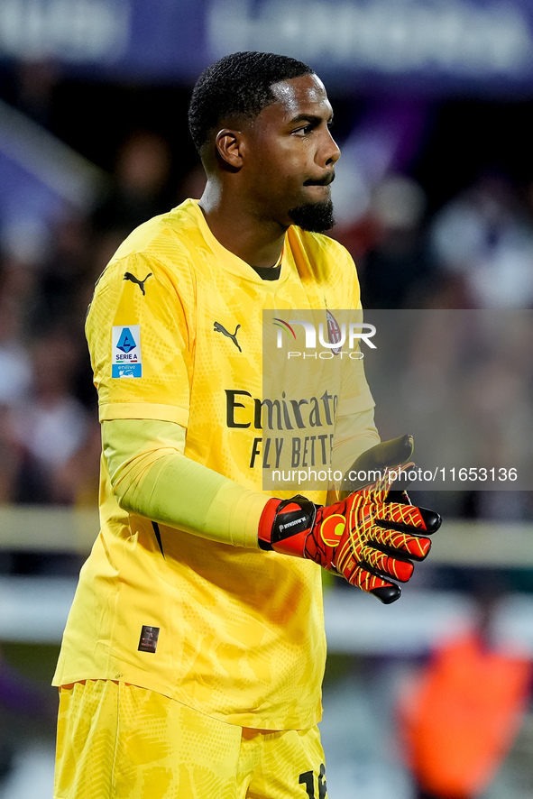 Mike Maignan of AC Milan looks on during the Serie A Enilive match between ACF Fiorentina and AC Milan at Stadio Artemio Franchi on October...