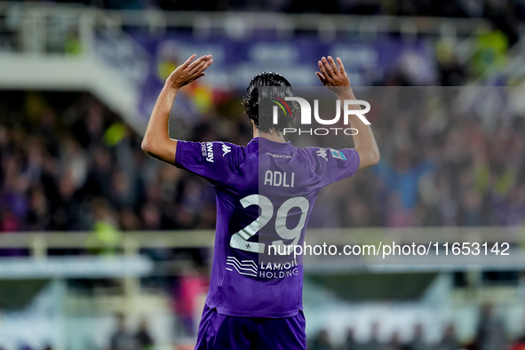 Yacine Adly of ACF Fiorentina doesn't celebrate against his former club AC Milan after scoring first goal during the Serie A Enilive match b...