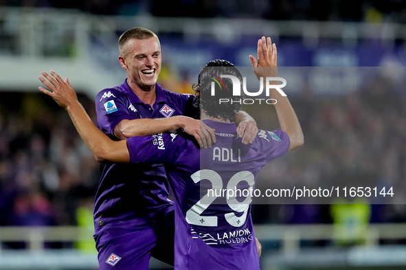 Yacine Adly of ACF Fiorentina doesn't celebrate against his former club AC Milan after scoring first goal during the Serie A Enilive match b...