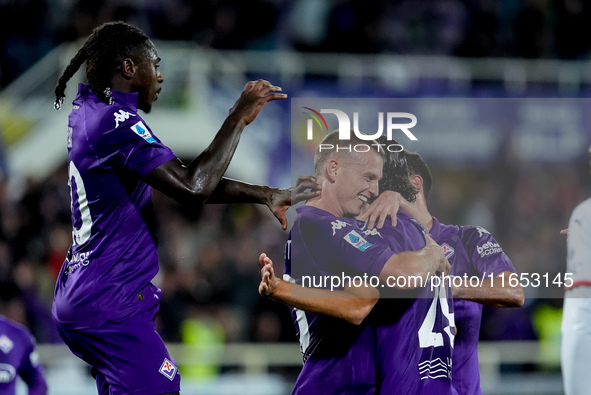 Yacine Adly of ACF Fiorentina doesn't celebrate against his former club AC Milan after scoring first goal during the Serie A Enilive match b...