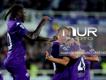 Yacine Adly of ACF Fiorentina doesn't celebrate against his former club AC Milan after scoring first goal during the Serie A Enilive match b...