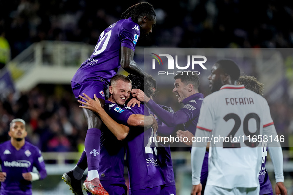 Yacine Adly of ACF Fiorentina doesn't celebrate against his former club AC Milan after scoring first goal during the Serie A Enilive match b...