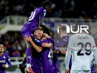 Yacine Adly of ACF Fiorentina doesn't celebrate against his former club AC Milan after scoring first goal during the Serie A Enilive match b...