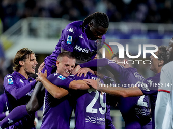 Yacine Adly of ACF Fiorentina doesn't celebrate against his former club AC Milan after scoring first goal during the Serie A Enilive match b...