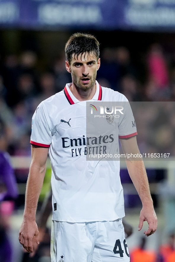 Matteo Gabbia of AC Milan looks on during the Serie A Enilive match between ACF Fiorentina and AC Milan at Stadio Artemio Franchi on October...