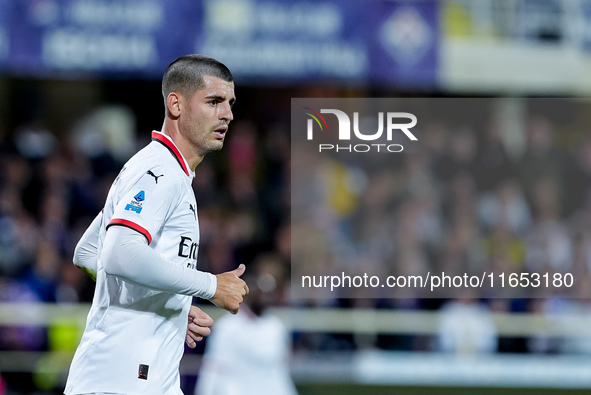 Alvaro Morata of AC Milan looks on during the Serie A Enilive match between ACF Fiorentina and AC Milan at Stadio Artemio Franchi on October...