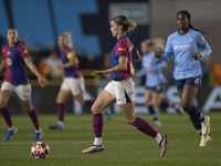 Mapi Maria Leon #4 of FC Barcelona plays during the UEFA Women's Champions League Group D match between Manchester City and FC Barcelona at...