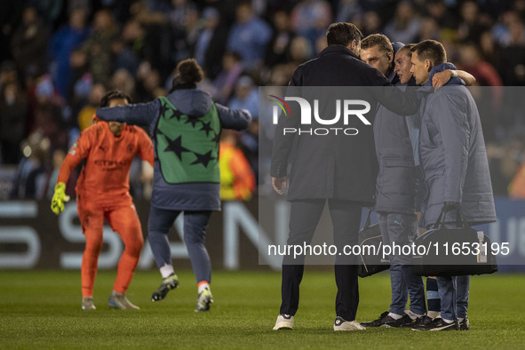 Manchester City W.F.C. manager Gareth Taylor is at full time during the UEFA Women's Champions League Group D match between Manchester City...