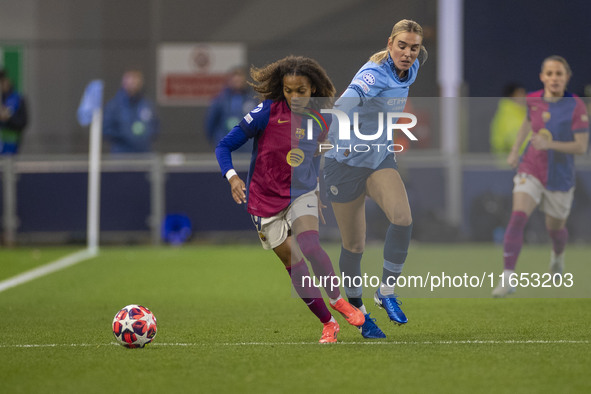 Vicky Lopez #19 of FC Barcelona is in action during the UEFA Women's Champions League Group D match between Manchester City and FC Barcelona...