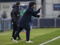 Pere Romeu, manager of FC Barcelona, gesticulates during the UEFA Women's Champions League Group D match between Manchester City and FC Barc...