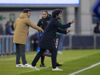 Pere Romeu, manager of FC Barcelona, gesticulates during the UEFA Women's Champions League Group D match between Manchester City and FC Barc...