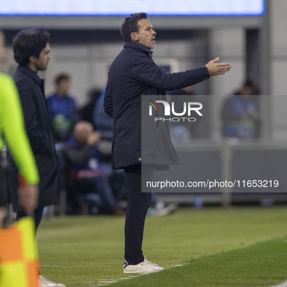 Manchester City W.F.C. manager Gareth Taylor gesticulates during the UEFA Women's Champions League Group D match between Manchester City and...