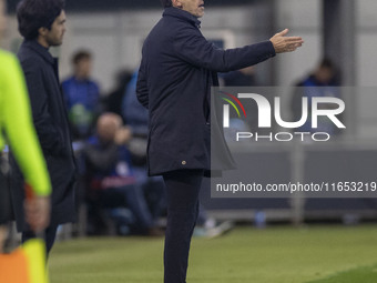 Manchester City W.F.C. manager Gareth Taylor gesticulates during the UEFA Women's Champions League Group D match between Manchester City and...