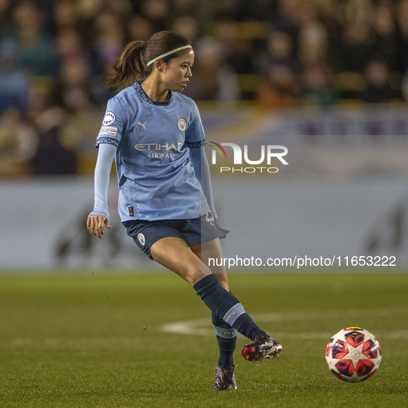 Yui Hasegawa #25 of Manchester City W.F.C. participates in the UEFA Women's Champions League Group D match between Manchester City and FC Ba...