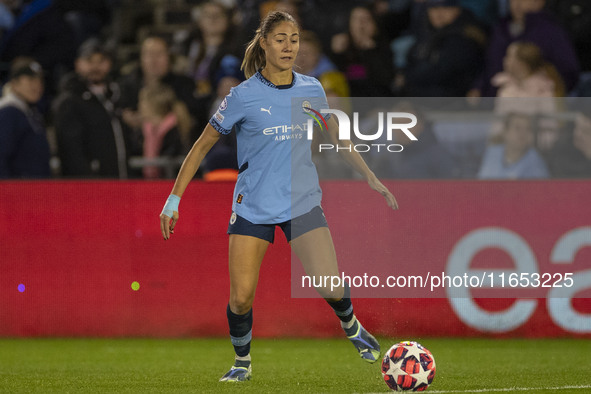 Laia Aleixandri, number 4 of Manchester City W.F.C., participates in the UEFA Women's Champions League Group D match between Manchester City...