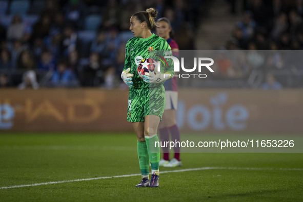 Cata Coll #13 (GK) of FC Barcelona participates in the UEFA Women's Champions League Group D match between Manchester City and FC Barcelona...