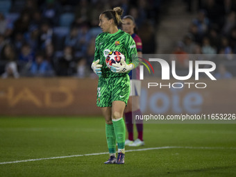 Cata Coll #13 (GK) of FC Barcelona participates in the UEFA Women's Champions League Group D match between Manchester City and FC Barcelona...