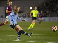 Jess Park, number 16 of Manchester City W.F.C., participates in the UEFA Women's Champions League Group D match between Manchester City and...