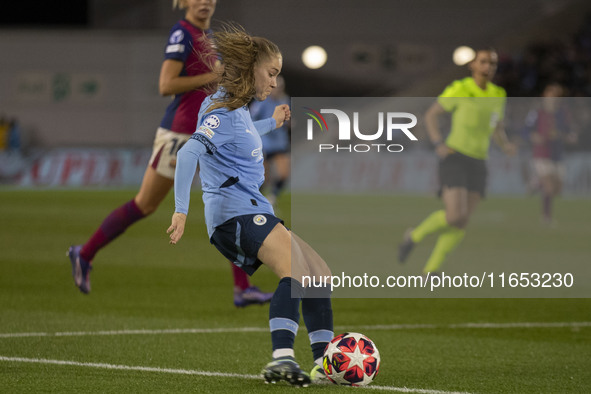 Jess Park, number 16 of Manchester City W.F.C., participates in the UEFA Women's Champions League Group D match between Manchester City and...